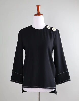 Top ZARA Mujer Nuevo con Etiquetas Negro Sólido Costura en Contraste Detalle de Botones Grandes Talla 2XS / XXS Foto 1 de 4