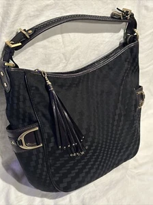 Cole Haan Purse Black Fabric Woven Leather Hobo Zip Bag Tassel  Shoulder bag - Picture 1 of 12