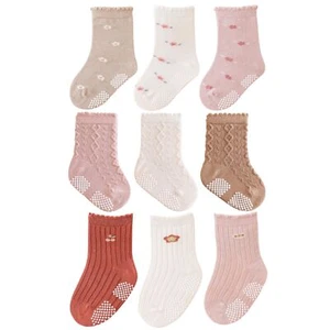 Toddler Baby Crew Socks 9-Pack Grips Non Skid Cotton for Boys Girls Anti Slip - Picture 1 of 6