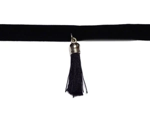 Solid Black Tassel Velvet Choker Boho Chic Fringe Dangle Handmade Womens Jewelry - Picture 1 of 3