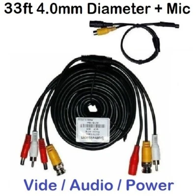 33ft Video, Power, Audio cable 4mm OD+HI-sensitivity mic for CCTV Surveillance - Image 1 of 4