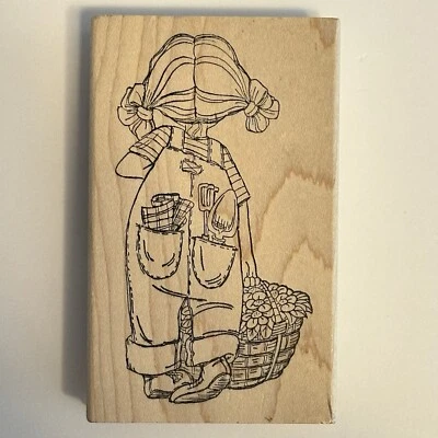 Art Impressions Rubber Stamps T-1519 Becky Girl Back With Overalls Pigtails - Image 1 of 4