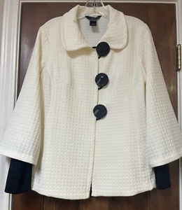 Ali Miles Cream with Black 3-Button Long Sleeve Textured Swing Jacket SM NEW $84 - Picture 1 of 12