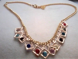 MIX COLOR RHINESTONE NECKLACE 18" INCHES GOLD COLOR - Bild 1 von 3