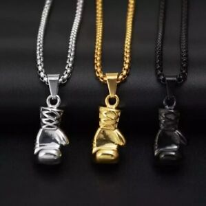 Mens boxing glove pendant necklace 24" stainless steel 3 colors