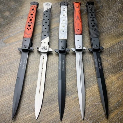 TAC-FORCE TAC FORCE 13" Extra Large HARDWOOD Spring Assisted Open STILETTO Pocket Knife