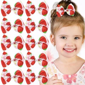 10 Pcs Strawberry Bow Hair Clips Red Pink Hair Snap Barrettes Cute Fruit Stra... - Picture 1 of 7