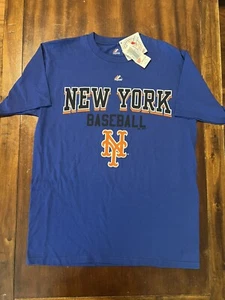 NWT Majestic Men's New York Mets T Shirt Size Medium Blue Cotton Logo - Picture 1 of 11