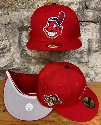 Cleveland Indians Wahoo New Era Fitted Club 59Fifty RED SOLID WORLD SERIES PATCH - Image 1 of 4