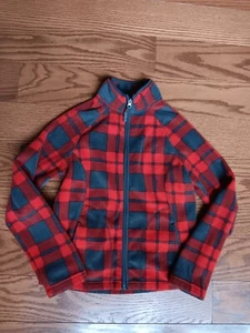 Merona Women Orange/Red/Gray Plaid Fleece Jacket Extra Small Fall/Winter Coat XS - Picture 1 of 9