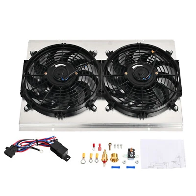 For 82-02 Chevy S10 Blazer Corvette Aluminum Radiator Shroud 12'' Fan+Thermostat - Image 1 of 4