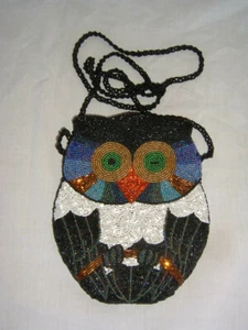 Winking Owl Beaded Vintage Small Shoulder Bag - Picture 1 of 3