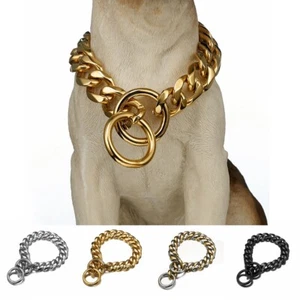 Large Dog Chain Collar Puppy Stainless Steel Choker Heavy Duty Cuban Necklace UK - Picture 1 of 28