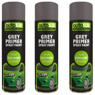 AUTOTEK PROFESSIONAL AutoTek Grey Primer Multi-Purpose Aerosol Spray Paint 500ml x3