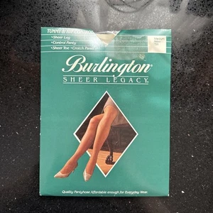 Vtg Burlington Sheer Legacy Control Top Sheer Toe Pantyhose T26 NAVY Medium 341 - Picture 1 of 5