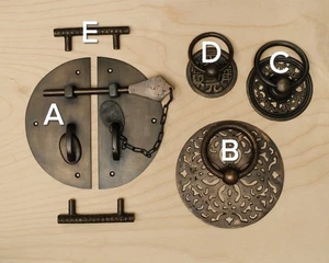 Custom-Made Oriental Brass Metal Hand-Forged Door Handles Lock - 5 Variations - Picture 1 of 9