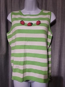 Womens Striped Quaker Factory Embroidered Strawberry Sweater Vest Size Small - Picture 1 of 5