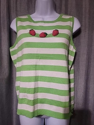Womens Striped Quaker Factory Embroidered Strawberry Sweater Vest Size Small - Image 1 of 4