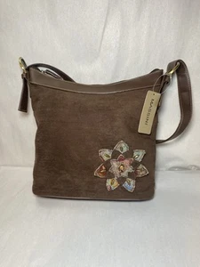 NWT Massini Shoulder Purse Brown w/ Floral Accent Bucket Bag - Picture 1 of 13