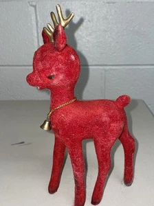 Vintage MCM 60er Jahre Weihnachten Hirsch rot beflockt Rothirsch kitschig 7" Schwanz - Bild 1 von 4