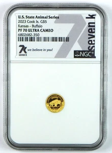 2023 $5 Cook Islands Gold Buffalo, KS - NGC PF 70 UC - 7K Label - Picture 1 of 3