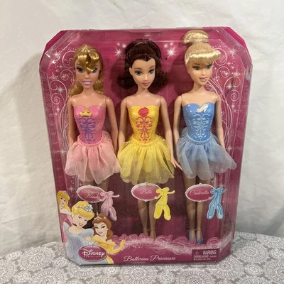 Disney Ballerina Princesses 3 Pack Sleeping Beauty Belle Cinderella 2009 Mattel - Image 1 of 4