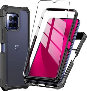 for T-Mobile REVVL 7 Pro 5G Phone Case + Tempered Glass Screen Black - Picture 1 of 7