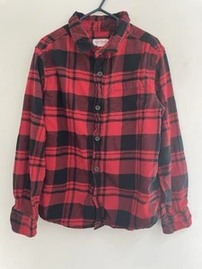 Cat & Jack Kids Boys Buffalo Check Flannel Button-Up Long Sleeve Shirt Red S 6/7 - Picture 1 of 5
