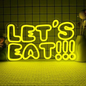 Let's Eat Neon Sign,Dimmable Anime Cartoon Signs for Wall Yellow - Picture 1 of 7