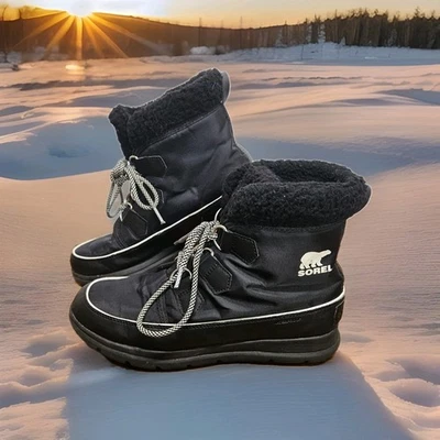 Sorel Explorer Carnival Waterproof Mid Calf Winter Boots Womens 9M Black Winter  - Image 1 of 4