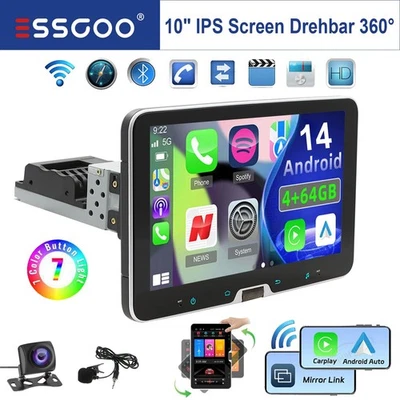 Autoradio Android14 4+64GB Apple Carplay GPS Navi BT 1 DIN Drehbarer Bildschirm - Bild 1 von 4