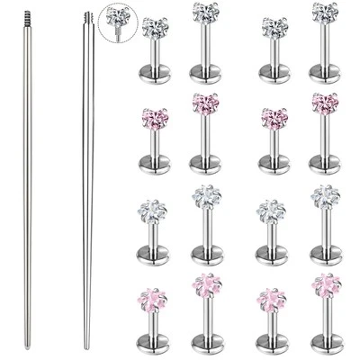 18Pcs/Set Stainless Steel Zircon Lip Studs with Piercing Needles Helix Piercing - Image 1 of 4