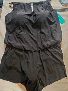 Women's UPF 50 High Neck Swim Romper with Pockets One Piece Swimsuit Aqua Green - Picture 1 of 5