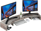 Rustic Wood Dual Monitor Stand With Adjustable Angle Riser 2 Monitors Office Des