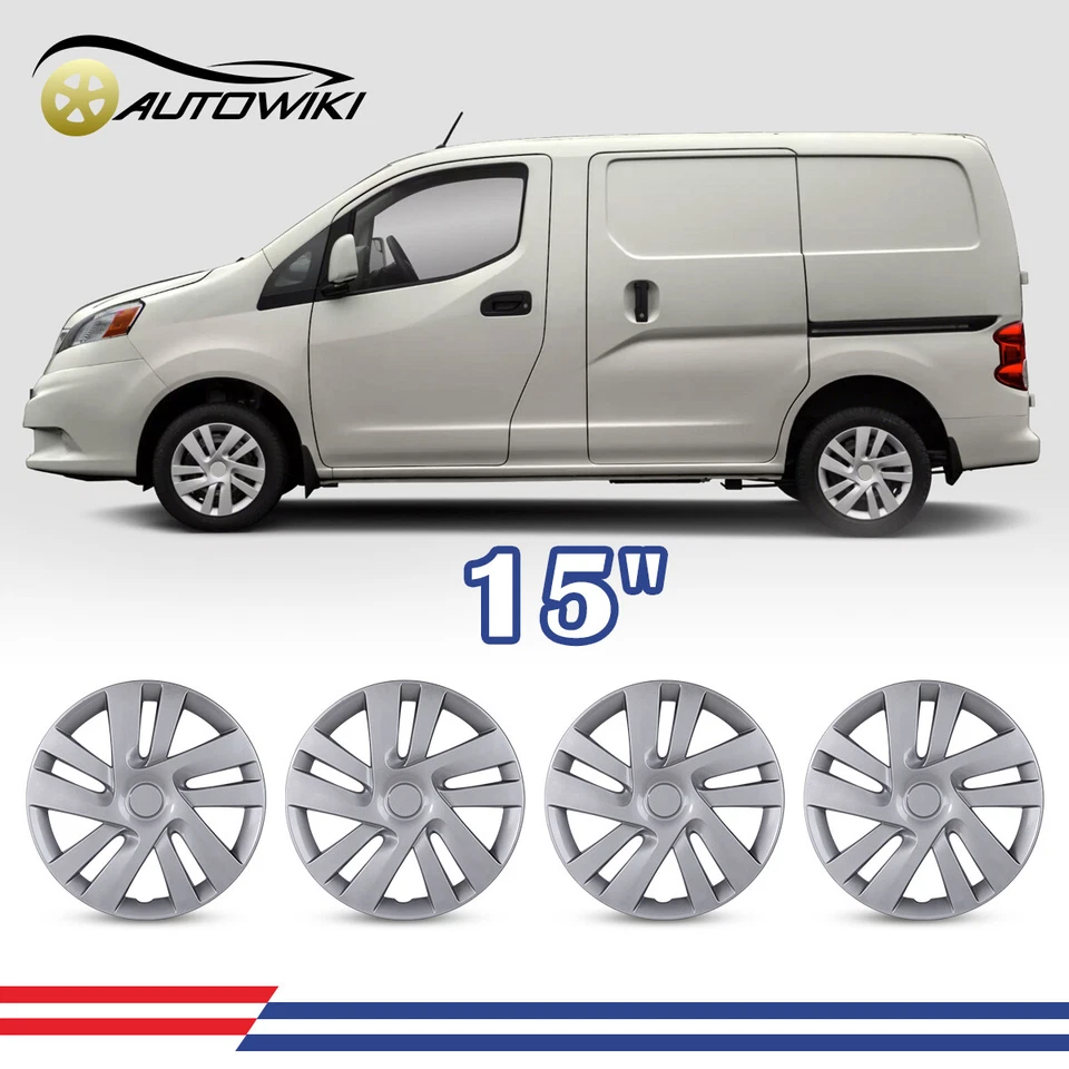 Juego de 4 tapacubos cubiertas de rueda plateadas de 15" para Nissan Nv200 R15 2013-2021  Foto 1 de 4