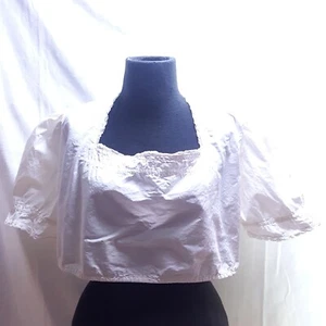 Edwardian Victorian 1900s Cotton Corset Cover Blouse Camisole Puffed Sleeves 42 - Picture 1 of 12