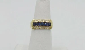   .15Ct Diamond And .50Ct  Sapphire Gemstones Anniversary 14KT YG Fine Ring - Picture 1 of 11