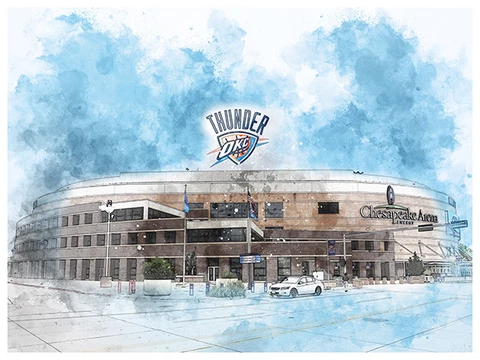Oklahoma City Thunder Poster Architectural Design Art Print Decor 12x16" Cover