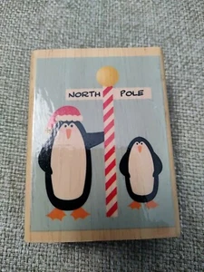 North pole, penguins Canadian Maple Collections Wreath Rubber Stamp. New - Picture 1 of 6