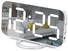 Réveil numérique, 7 pouces horloges électroniques miroir DEL, avec 2 charge USB blanc