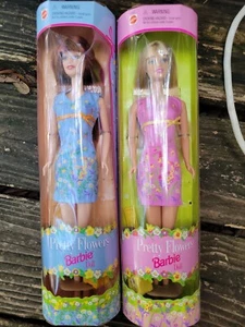 Vintage [2] 1999 Pretty Flowers Barbie DollS Blonde, Red HAIR   Mattel 24654 - Picture 1 of 3