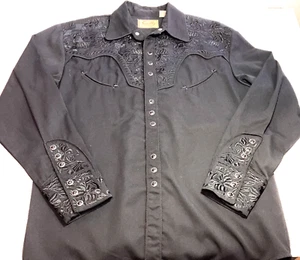 Scully Heavy Embroidered Black Long Sleeve Pearl Snap Western Shirt Sz M - Picture 1 of 9
