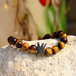 Fashion Tiger's Eye Bracelet Men Women Healing Natural Stone Beaded Bracelets - Picture 1 of 18