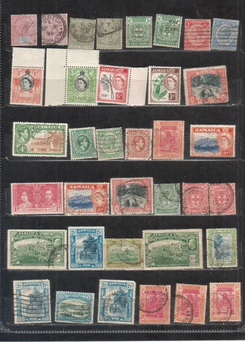 Great Britain Jamaica lot of 36 MNH MH and used stamps cancels dates locations Cover