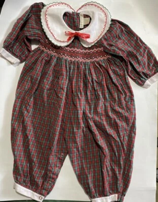Savannah Baby Vintage Smocked Christmas Outfit Size 24 Months  Plaid - Image 1 of 4