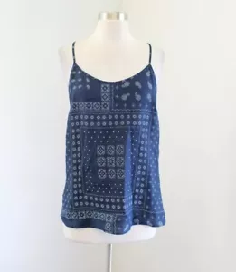 J.Crew Indigo Blue Bandana Paisley Print Racerback Tank Top Cami Linen Sz 16 - Picture 1 of 3
