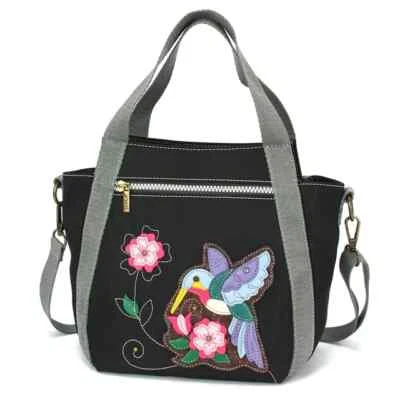 New Chala Venture Mini Carryall Tote Crossbody RFID Nylon HUMMINGBIRD Bag Black - Image 1 of 4