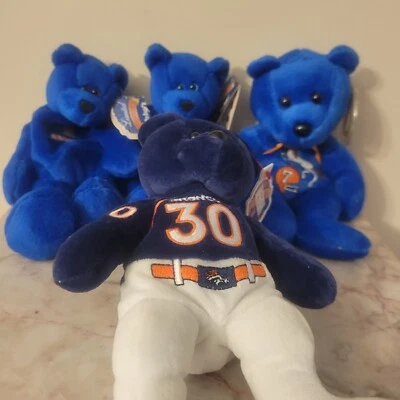 #7,84,30,87 Denver Broncos Limited Treasures Beanie Bear ELWAY, DAVIS MCCAFREY Foto 1 de 4