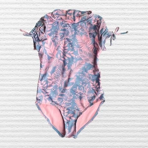 Art Class Girls Swimsuit One-Piece Floral Swimsuit Blue Pink Size XS (4-5) - Picture 1 of 11