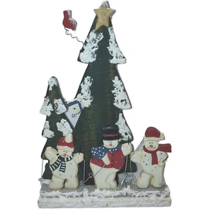 TJ Carver Real Wood Christmas Carvings 3 Skiing Snowmen Bird House Tree Decor - Picture 1 of 8